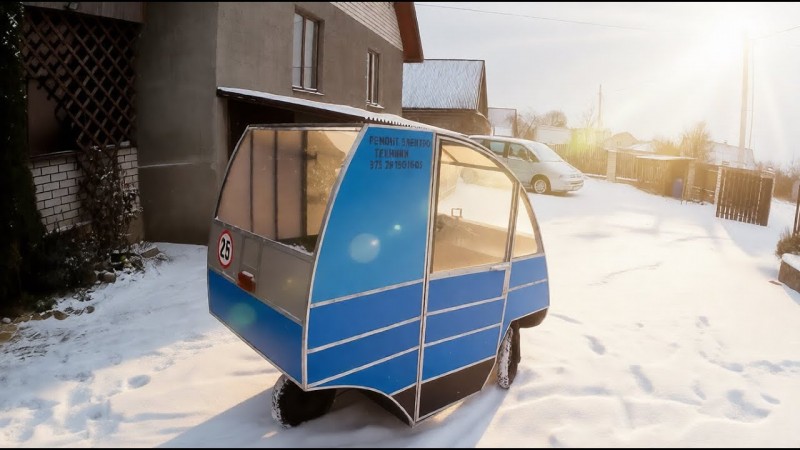 Белорусский веломобиль зимой в мороз и ветер