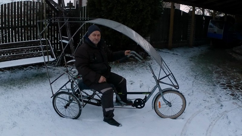 Белорусский веломобиль девятого поколения, катаемся по снегу