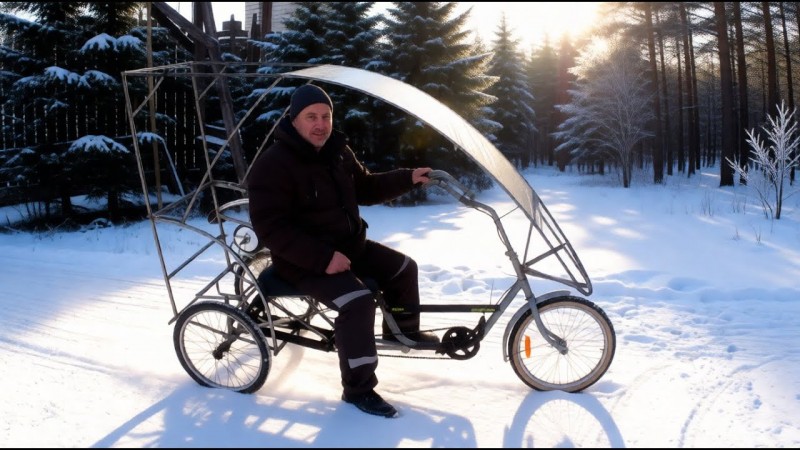 Белорусский веломобиль зимой в мороз и ветер