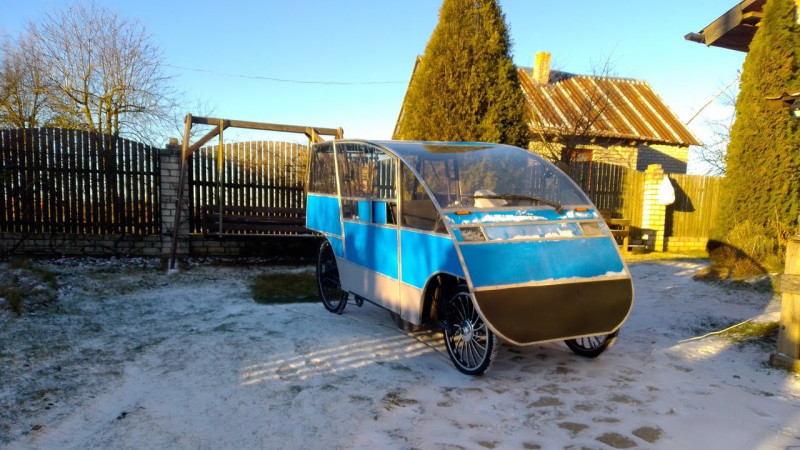 Веломобиль для деревни, на улице мороз -8. Velomobile for the village, it's snowing