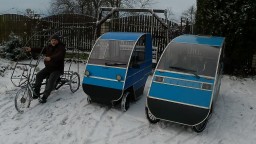 Первая поездка на веломобиле девятого поколения по снегу