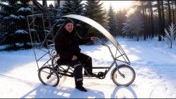 Белорусский веломобиль зимой в мороз и ветер